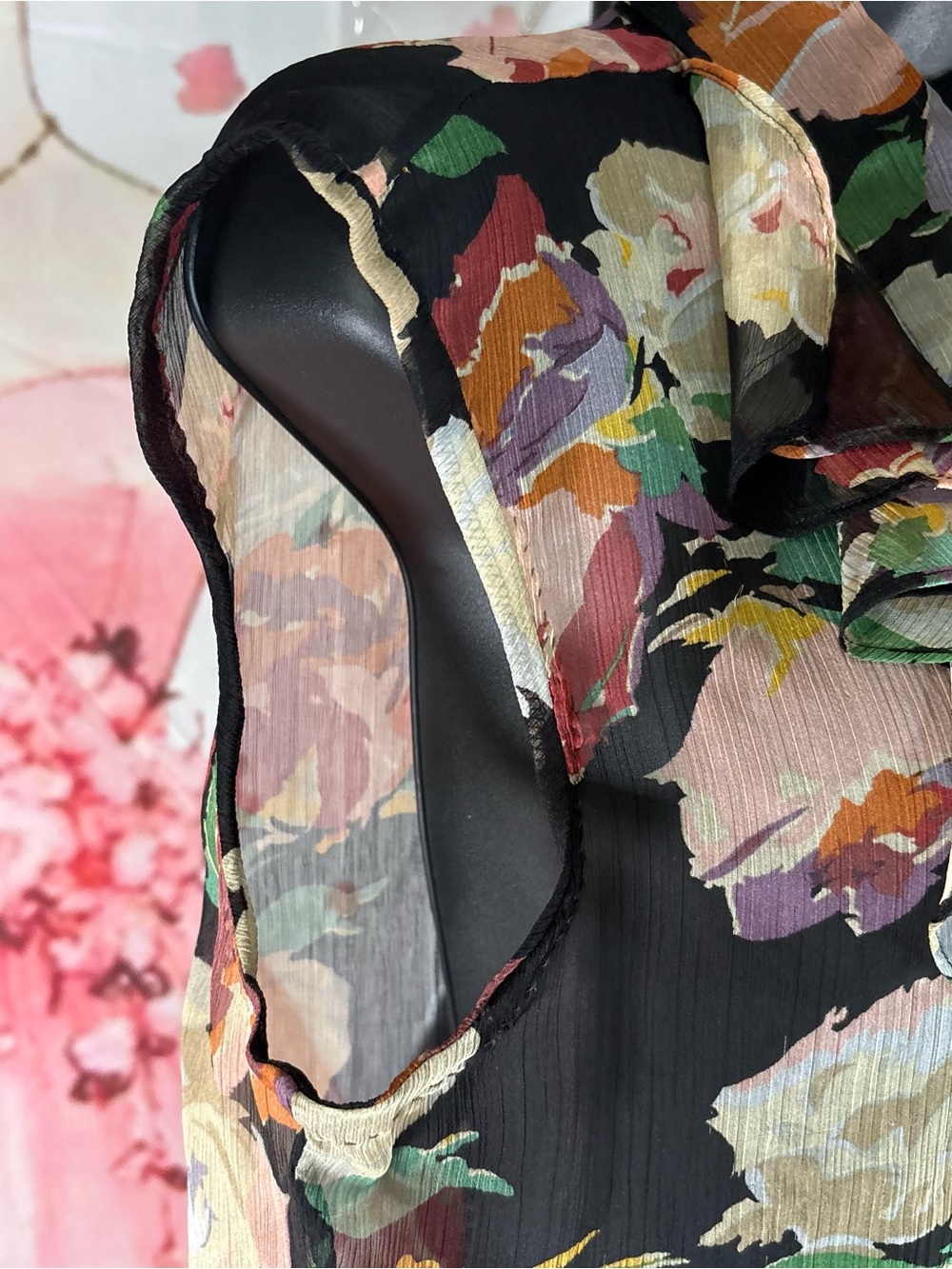 Ralph Lauren Black Floral Print Blouse with Green Label Sz L - Picture 7 of 10
